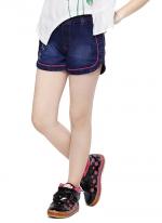 Quần shorts jean bé gái YF viền hồng thêu hoa màu xanh dương đậm
