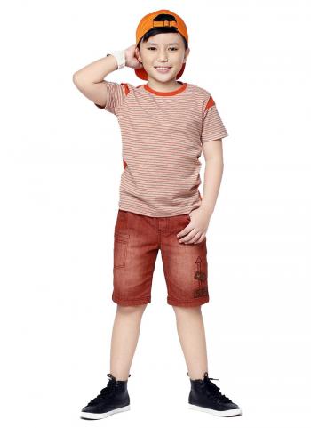 Quần jeans bé trai YF thêu mũi tên màu nâu đỏ