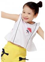 Áo kiểu bé gái YF màu trắng nhún eo đính chiếc dù